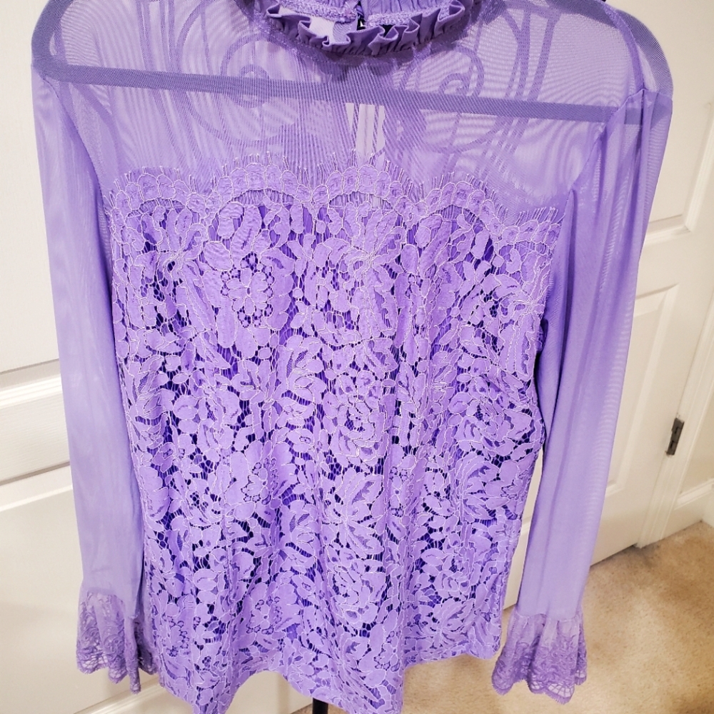 Ny & Co Lacey Purple Long Sleeve Top
